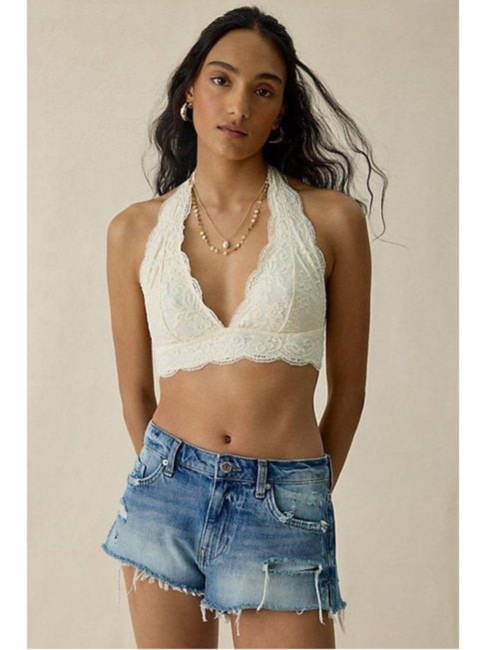 Urban Outfitters Cream Lace Halter Bralette